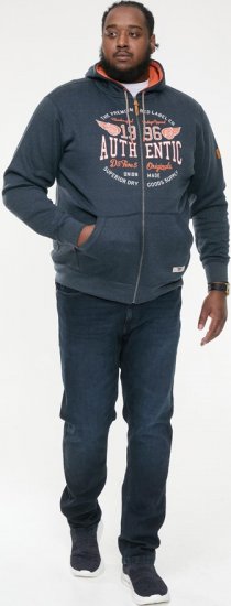 D555 HAMILTON Full Zip Hoody With Authentic 1996 Chest Print Denim - Trøjer og hættetrøjer - Trøjer og Hættetrøjer i store størrelser - 2XL-14XL