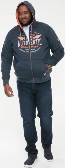 D555 HAMILTON Full Zip Hoody With Authentic 1996 Chest Print Denim - Trøjer og hættetrøjer - Trøjer og Hættetrøjer i store størrelser - 2XL-14XL