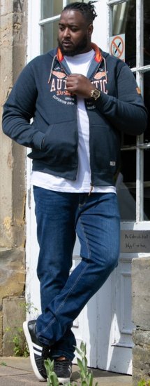 D555 HAMILTON Full Zip Hoody With Authentic 1996 Chest Print Denim - Trøjer og hættetrøjer - Trøjer og Hættetrøjer i store størrelser - 2XL-14XL