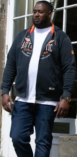 D555 HAMILTON Full Zip Hoody With Authentic 1996 Chest Print Denim - Trøjer og hættetrøjer - Trøjer og Hættetrøjer i store størrelser - 2XL-14XL