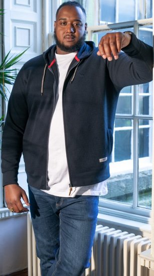 D555 IRVIN Full Zip Jacquard Hoody With Chest Embroidery Navy - Trøjer og Hættetrøjer - Trøjer og Hættetrøjer i store størrelser - 2XL-14XL