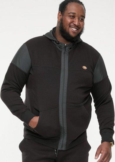 D555 DEAN Couture Zip Through Hoody With Woven Contrast Fabric Trim Black - Trøjer og hættetrøjer - Trøjer og Hættetrøjer i store størrelser - 2XL-14XL