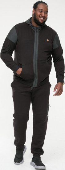 D555 DEAN Couture Zip Through Hoody With Woven Contrast Fabric Trim Black - Trøjer og hættetrøjer - Trøjer og Hættetrøjer i store størrelser - 2XL-14XL