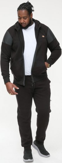 D555 DEAN Couture Zip Through Hoody With Woven Contrast Fabric Trim Black - Trøjer og hættetrøjer - Trøjer og Hættetrøjer i store størrelser - 2XL-14XL