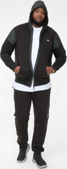 D555 DEAN Couture Zip Through Hoody With Woven Contrast Fabric Trim Black - Trøjer og hættetrøjer - Trøjer og Hættetrøjer i store størrelser - 2XL-14XL