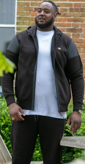 D555 DEAN Couture Zip Through Hoody With Woven Contrast Fabric Trim Black - Trøjer og hættetrøjer - Trøjer og Hættetrøjer i store størrelser - 2XL-14XL