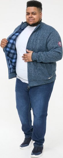 D555 ECCLES Cable Knitted Zip Through Sweater With Bonded Check Lining Denim Marl - Trøjer og hættetrøjer - Trøjer og Hættetrøjer i store størrelser - 2XL-14XL