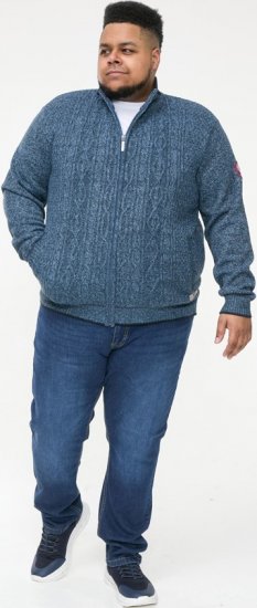 D555 ECCLES Cable Knitted Zip Through Sweater With Bonded Check Lining Denim Marl - Trøjer og hættetrøjer - Trøjer og Hættetrøjer i store størrelser - 2XL-14XL