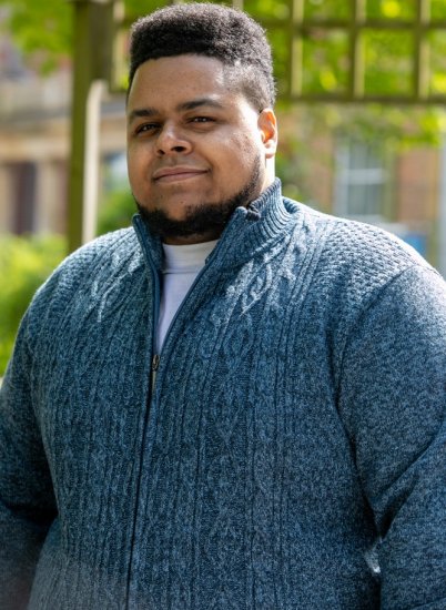 D555 ECCLES Cable Knitted Zip Through Sweater With Bonded Check Lining Denim Marl - Trøjer og hættetrøjer - Trøjer og Hættetrøjer i store størrelser - 2XL-14XL