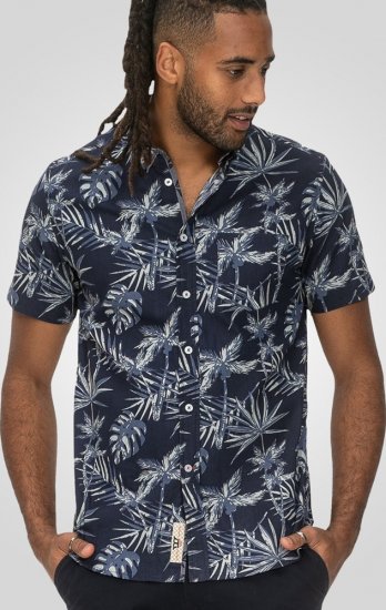 D555 Truro Hawaiian AOP Short Sleeve Button Down Collar Shirt Navy - Skjorter - Skjorter til store mænd 2XL- 8XL