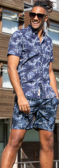 D555 Truro Hawaiian AOP Short Sleeve Button Down Collar Shirt Navy - Skjorter - Skjorter til store mænd 2XL- 8XL