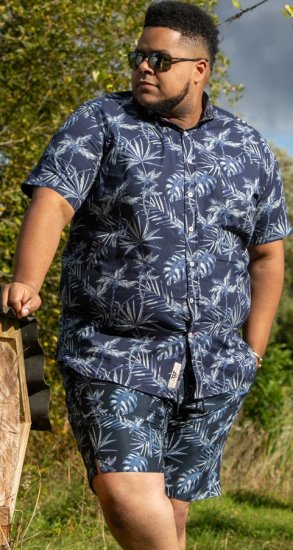 D555 Truro Hawaiian AOP Short Sleeve Button Down Collar Shirt Navy - Skjorter - Skjorter til store mænd 2XL- 8XL