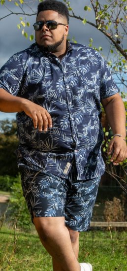 D555 Truro Hawaiian AOP Short Sleeve Button Down Collar Shirt Navy - Skjorter - Skjorter til store mænd 2XL- 8XL