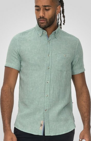 D555 Falmouth 2 Linen Mix Short Sleeve Shirt With Button Down Mint - Skjorter - Skjorter til store mænd 2XL- 8XL