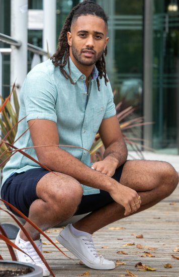 D555 Falmouth 2 Linen Mix Short Sleeve Shirt With Button Down Mint - Skjorter - Skjorter til store mænd 2XL- 8XL