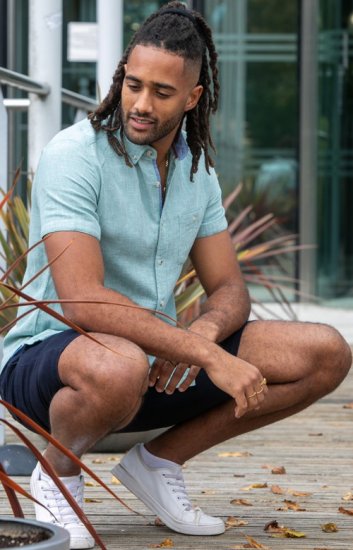 D555 Falmouth 2 Linen Mix Short Sleeve Shirt With Button Down Mint - Skjorter - Skjorter til store mænd 2XL- 8XL