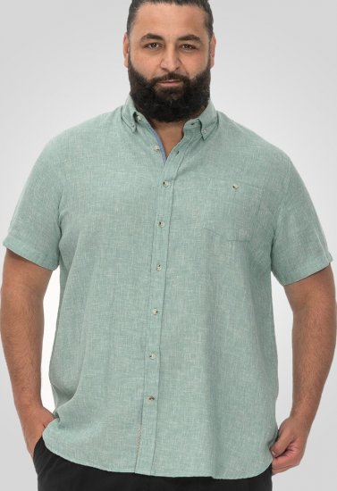 D555 Falmouth 2 Linen Mix Short Sleeve Shirt With Button Down Mint - Skjorter - Skjorter til store mænd 2XL- 8XL