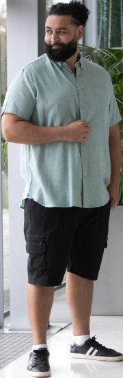 D555 Falmouth 2 Linen Mix Short Sleeve Shirt With Button Down Mint - Skjorter - Skjorter til store mænd 2XL- 8XL