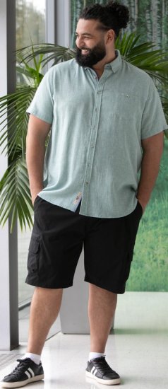 D555 Falmouth 2 Linen Mix Short Sleeve Shirt With Button Down Mint - Skjorter - Skjorter til store mænd 2XL- 8XL