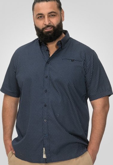 D555 Norwich Short Sleeve Micro AOP Shirt With Hidden Button Down Navy - Skjorter - Skjorter til store mænd 2XL- 8XL