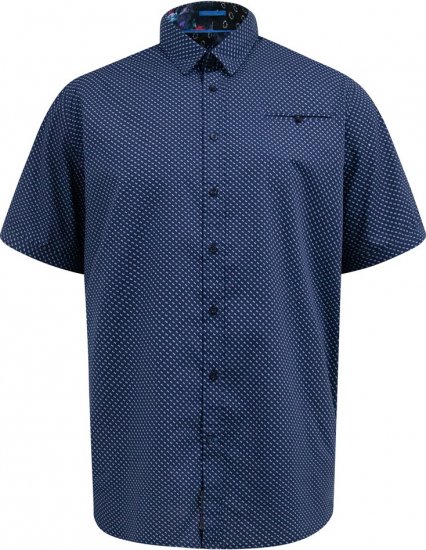 D555 Norwich Short Sleeve Micro AOP Shirt With Hidden Button Down Navy - Skjorter - Skjorter til store mænd 2XL- 8XL