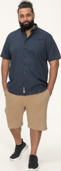 D555 Norwich Short Sleeve Micro AOP Shirt With Hidden Button Down Navy - Skjorter - Skjorter til store mænd 2XL- 8XL