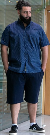 D555 Norwich Short Sleeve Micro AOP Shirt With Hidden Button Down Navy - Skjorter - Skjorter til store mænd 2XL- 8XL