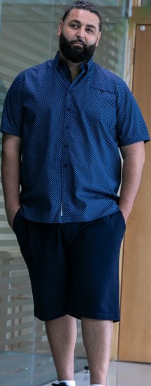 D555 Norwich Short Sleeve Micro AOP Shirt With Hidden Button Down Navy - Skjorter - Skjorter til store mænd 2XL- 8XL