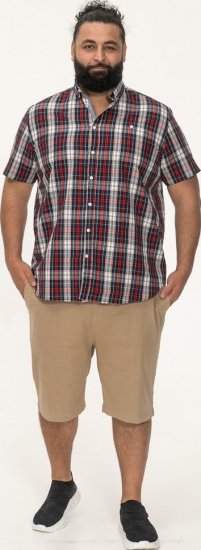 D555 Shields Button Down Collar Short Sleeve Shirt With Pocket Red Check - Skjorter - Skjorter til store mænd 2XL- 8XL