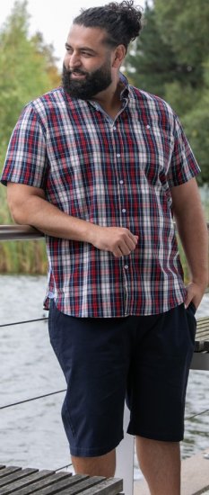 D555 Shields Button Down Collar Short Sleeve Shirt With Pocket Red Check - Skjorter - Skjorter til store mænd 2XL- 8XL