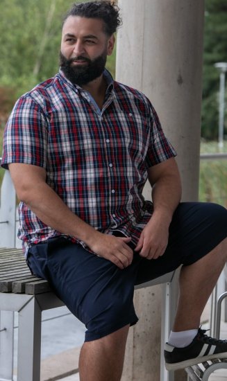 D555 Shields Button Down Collar Short Sleeve Shirt With Pocket Red Check - Skjorter - Skjorter til store mænd 2XL- 8XL