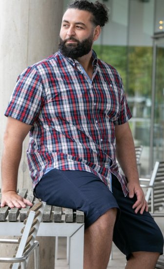 D555 Shields Button Down Collar Short Sleeve Shirt With Pocket Red Check - Skjorter - Skjorter til store mænd 2XL- 8XL