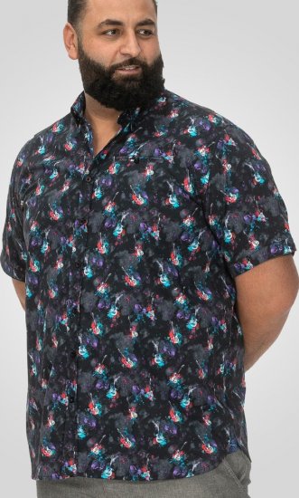 D555 Farnborough Short Sleeve Guitar AOP Shirt With Hidden Button Down Black - Skjorter - Skjorter til store mænd 2XL- 8XL