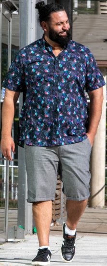 D555 Farnborough Short Sleeve Guitar AOP Shirt With Hidden Button Down Black - Skjorter - Skjorter til store mænd 2XL- 8XL