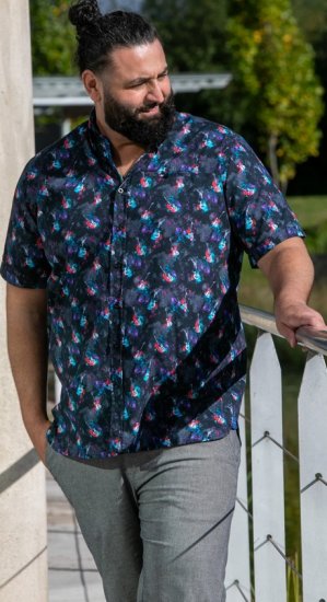 D555 Farnborough Short Sleeve Guitar AOP Shirt With Hidden Button Down Black - Skjorter - Skjorter til store mænd 2XL- 8XL