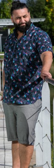 D555 Farnborough Short Sleeve Guitar AOP Shirt With Hidden Button Down Black - Skjorter - Skjorter til store mænd 2XL- 8XL