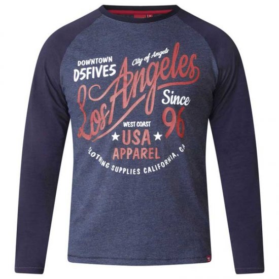 D555 Neill Long Sleeve T-shirt Navy - T-shirts - T-shirts i store størrelser - 2XL-14XL