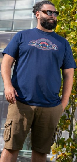 D555 Cheltenham Record With Reflection Printed T-shirt French Navy - T-shirts - T-shirts i store størrelser - 2XL-14XL