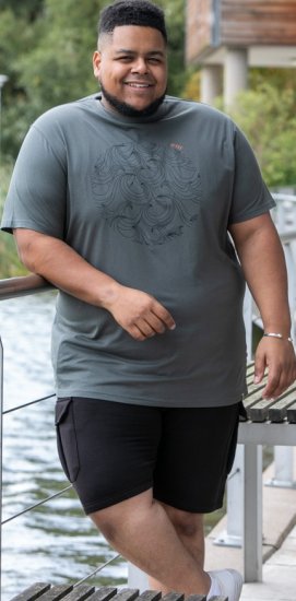 D555 Poole Circle Wave Printed Crew Neck T-shirt Khaki - T-shirts - T-shirts i store størrelser - 2XL-14XL