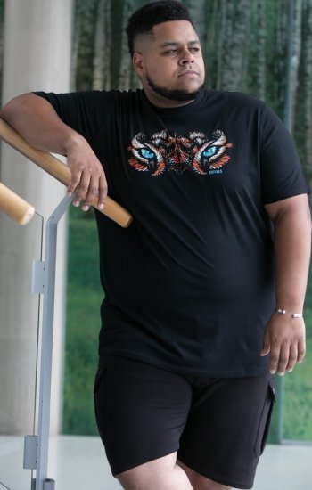 D555 Leamington Tiger Eyes Printed Crew Neck T-shirt Black - T-shirts - T-shirts i store størrelser - 2XL-14XL