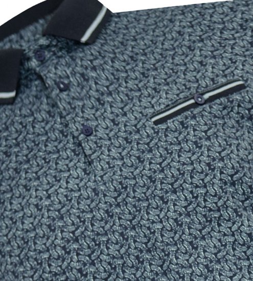 D555 Woolwich AOP Polo Shirt With Ribbed Collar Blue - Polotrøjer - Polotrøjer 2XL-8XL