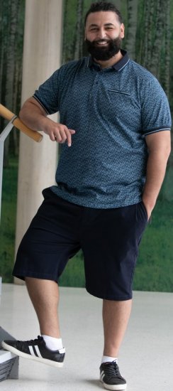 D555 Woolwich AOP Polo Shirt With Ribbed Collar Blue - Polotrøjer - Polotrøjer 2XL-8XL