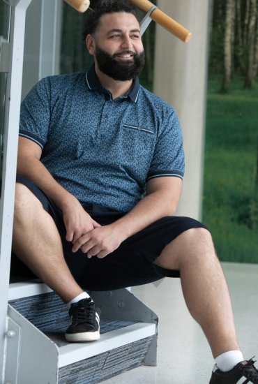 D555 Woolwich AOP Polo Shirt With Ribbed Collar Blue - Polotrøjer - Polotrøjer 2XL-8XL