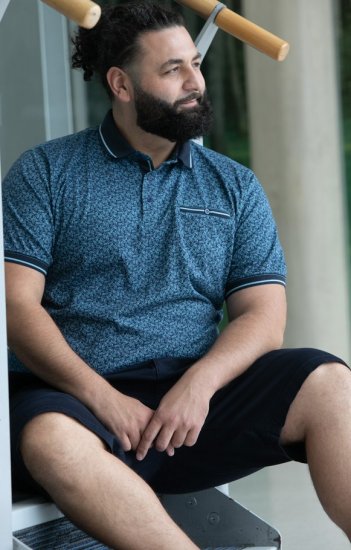 D555 Woolwich AOP Polo Shirt With Ribbed Collar Blue - Polotrøjer - Polotrøjer 2XL-8XL