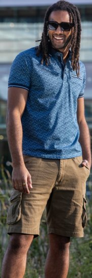 D555 Woolwich AOP Polo Shirt With Ribbed Collar Blue - Polotrøjer - Polotrøjer 2XL-8XL