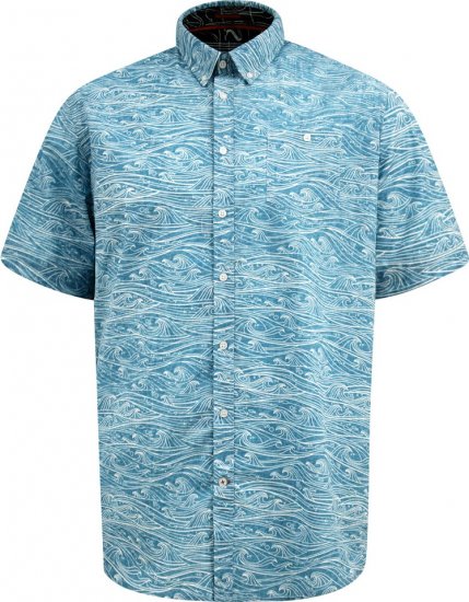 D555 Torquay AOP Short Sleeve Button Down Collar Shirt Blue Wave - Skjorter - Skjorter til store mænd 2XL- 8XL