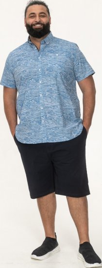 D555 Torquay AOP Short Sleeve Button Down Collar Shirt Blue Wave - Skjorter - Skjorter til store mænd 2XL- 8XL