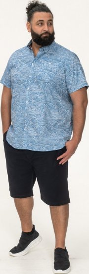 D555 Torquay AOP Short Sleeve Button Down Collar Shirt Blue Wave - Skjorter - Skjorter til store mænd 2XL- 8XL