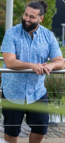 D555 Torquay AOP Short Sleeve Button Down Collar Shirt Blue Wave - Skjorter - Skjorter til store mænd 2XL- 8XL