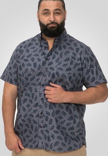 D555 Kettering Hawaiian Leaf AOP Short Sleeve Button Down Collar Shirt Denim - Skjorter - Skjorter til store mænd 2XL- 8XL